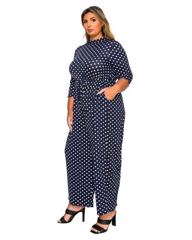 Lunette Dot Wide Leg Jumpsuit, Navy White / Navy, alternate image number 1