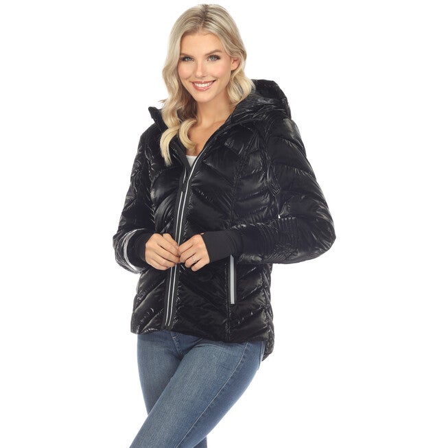 Women's Midweight Quilted Contrast With Thumbholes Hooded Jacket, , alternate image number null