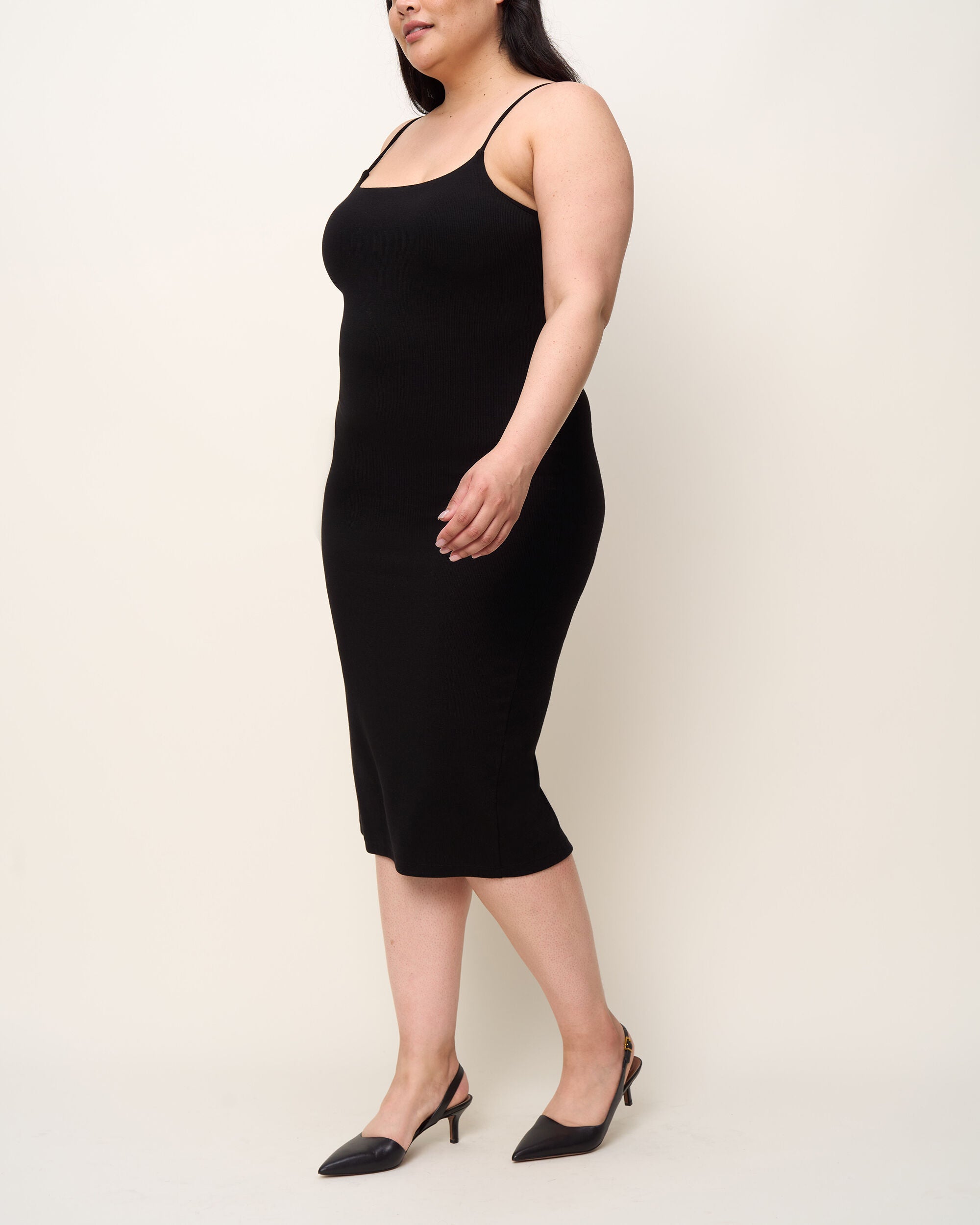 The Spaghetti Strap Midi Dress, Onyx / Black, alternate image number 1