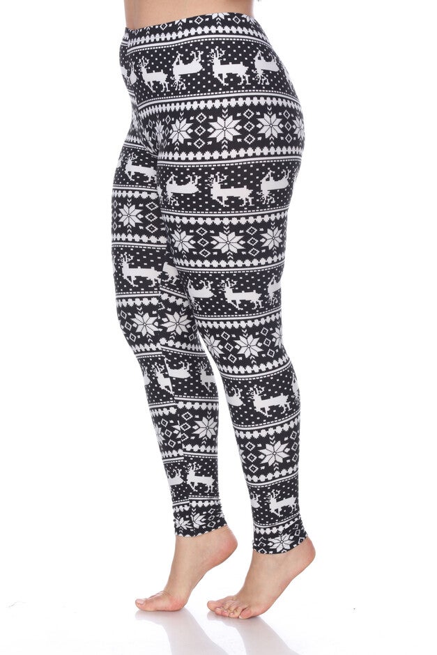 Printed Leggings, Black White Reindeer / Black, alternate image number 1