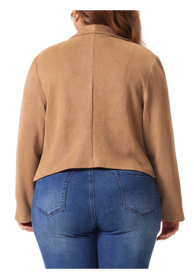 FAUX SUEDE LAPEL OPEN FRONT CARDIGAN JACKET, Brown / Brown, alternate image number null
