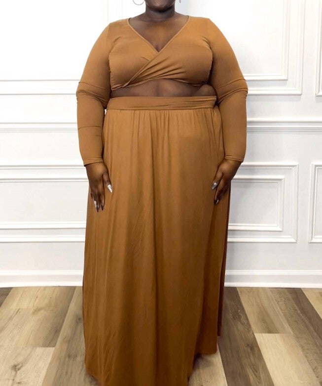ANULI SAND TWO PIECE MAXI SKIRT SET IN CAMEL, Camel / Beige, alternate image number null