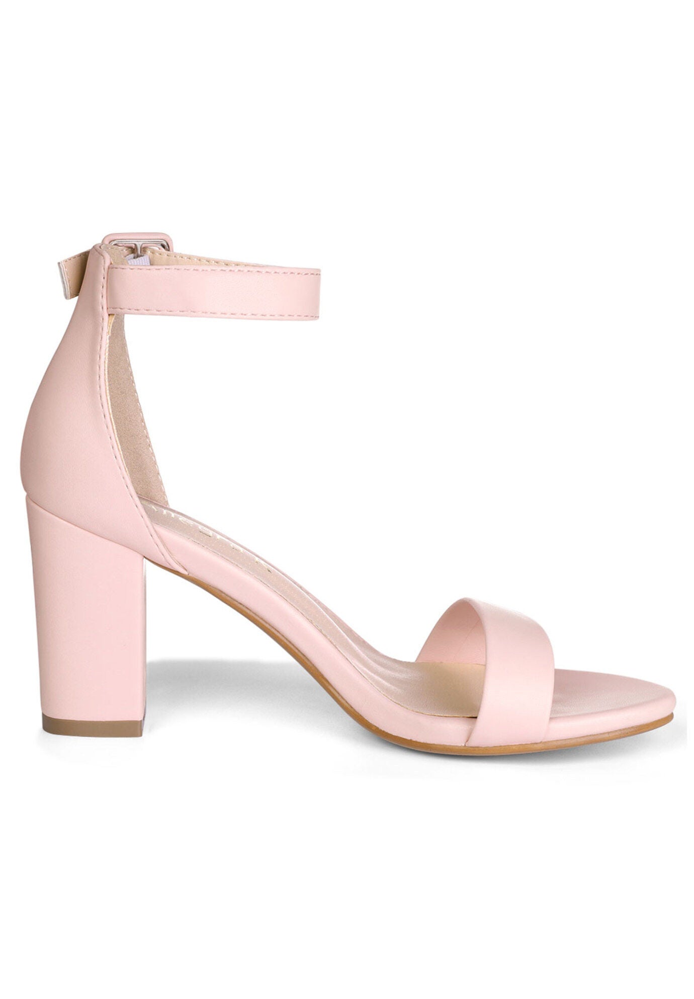 Solid Color Buckle Block Heel Ankle Strap Sandals, Light Pink / Pink, hi-res image number 0