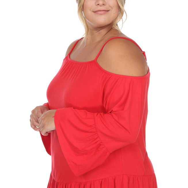 Cold Shoulder Ruffle Sleeve Top, Red / Red, alternate image number 1