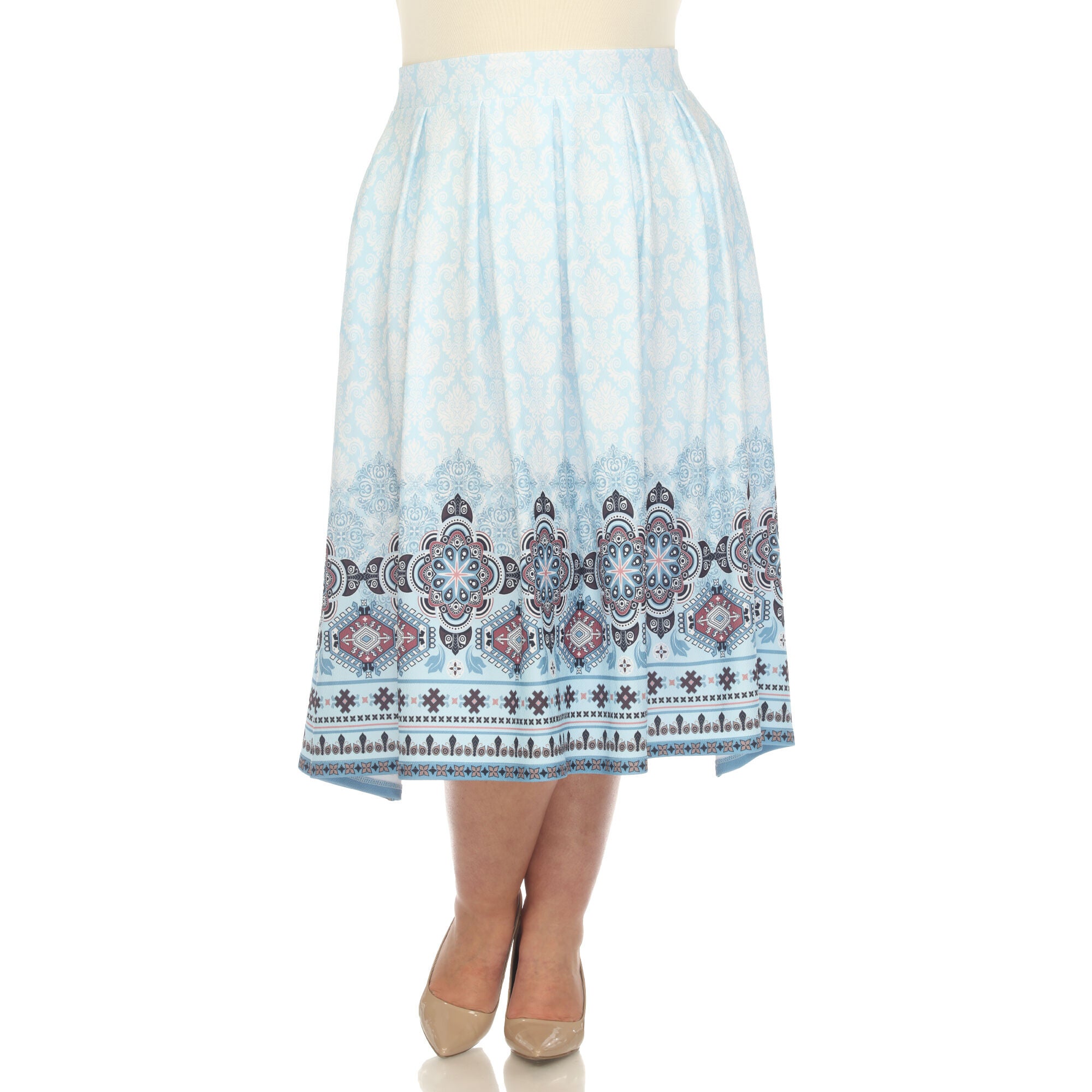 Pleated Skirt with Border Prints, Blue / Light Blue, hi-res image number 0