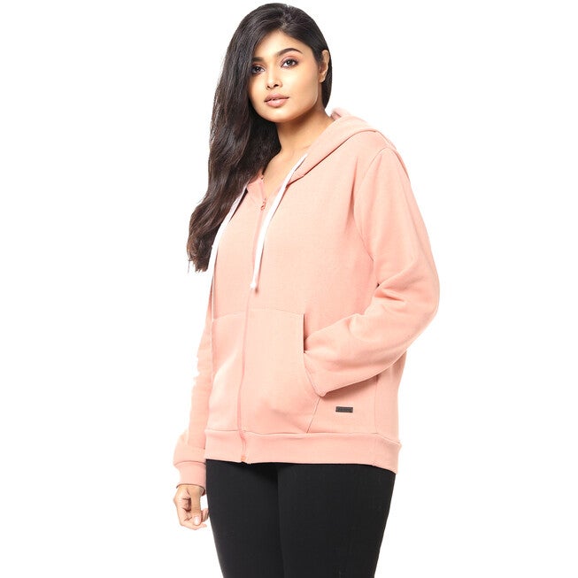 Peach Front Zip Hooded Sweatshirt, , alternate image number null