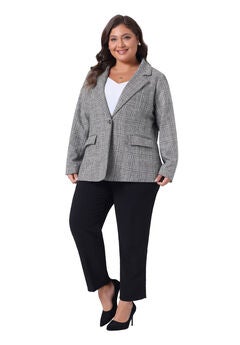 PLAID NOTCHED LAPEL CASUAL BLAZER