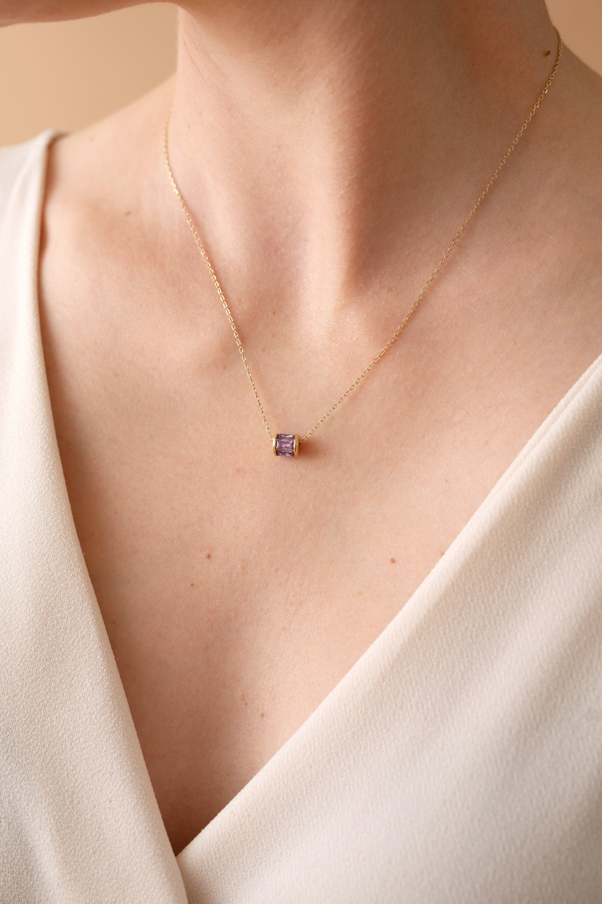 Birthstone Precious Pendant Necklace, Gold  February / Gold, alternate image number 4