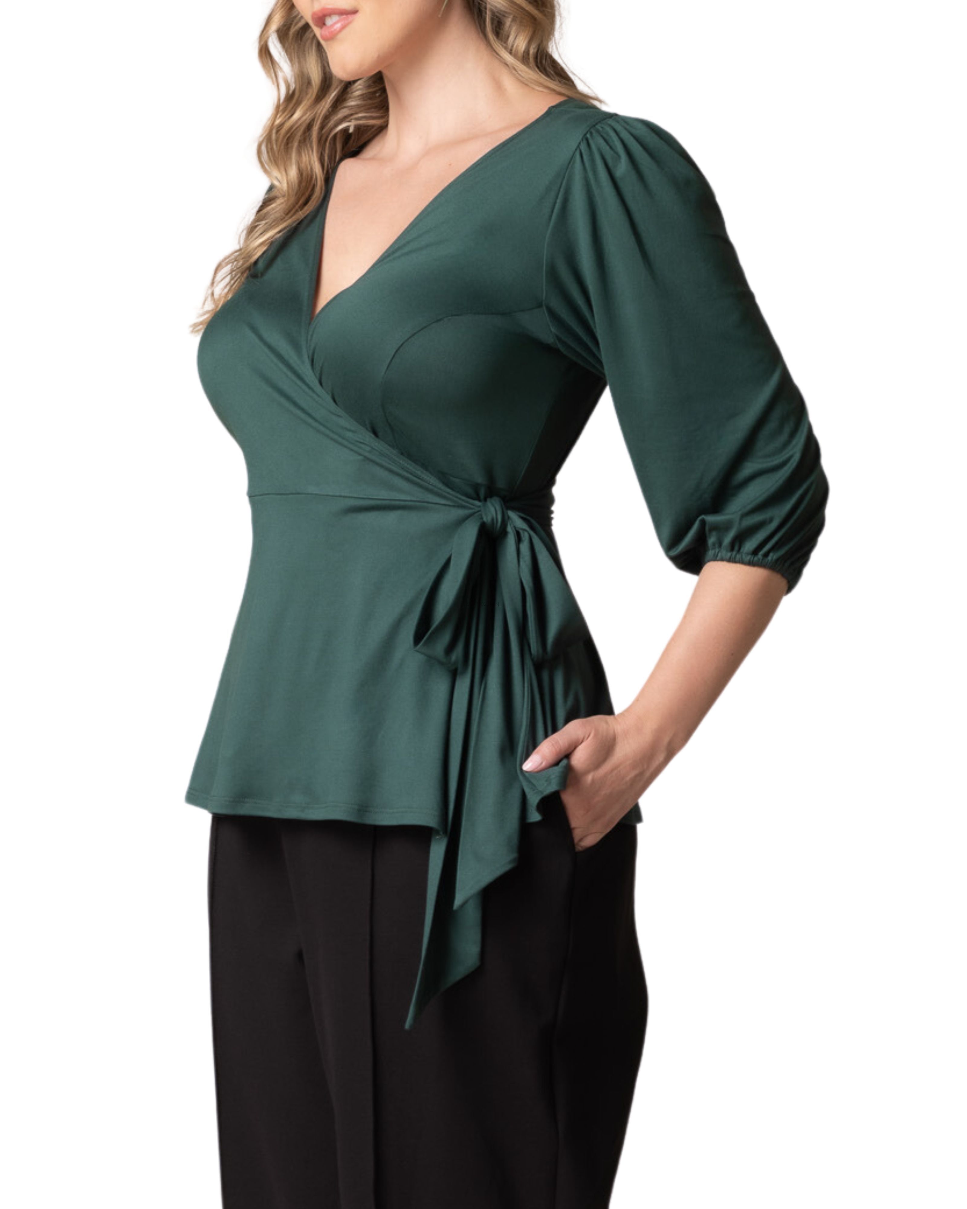 Nina Wrap Top, HUNTER GREEN / Hunter Green, alternate image number 3