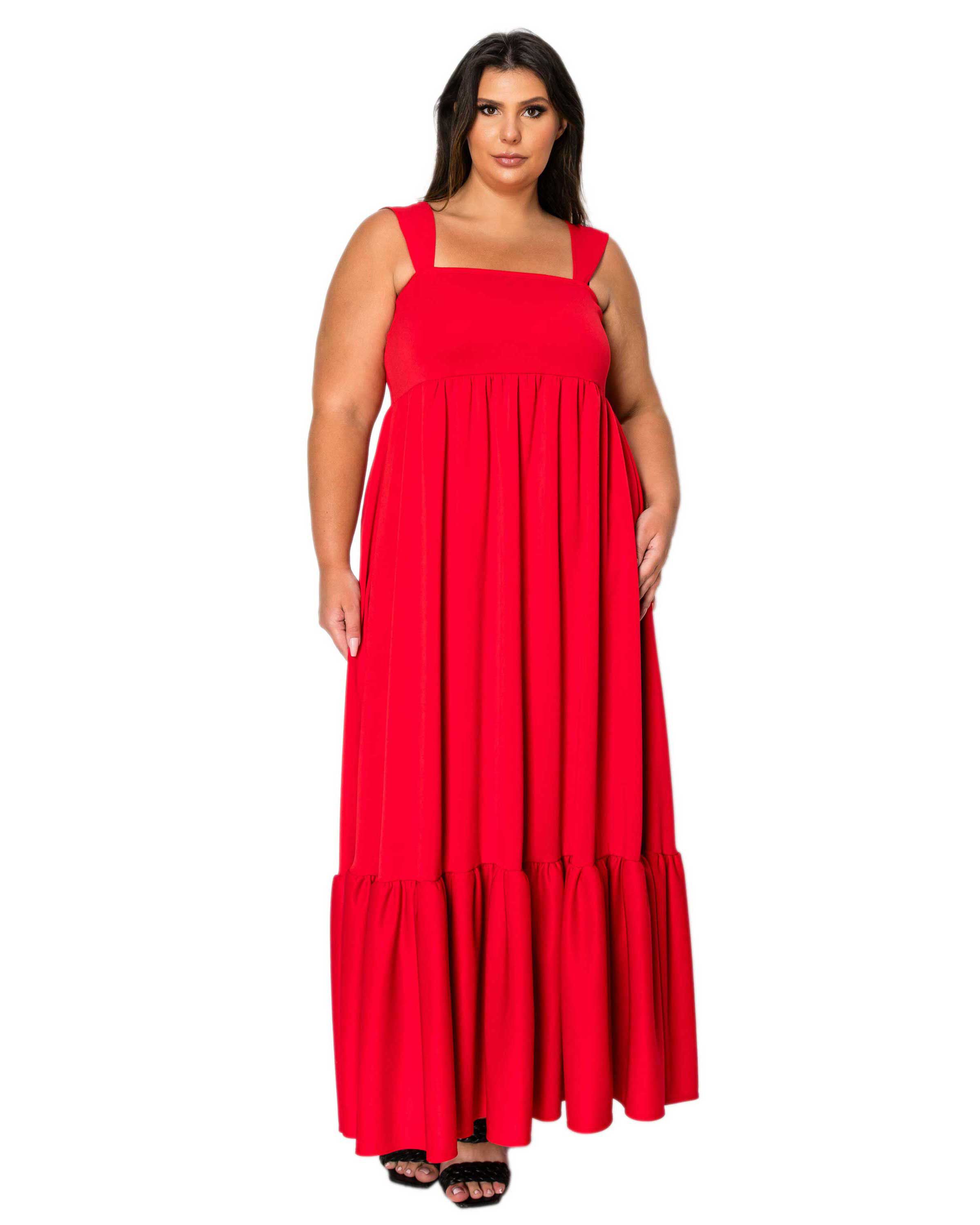 ANGELIKA RUFFLED HEM MAXI DRESS, Red / Red, hi-res image number 0