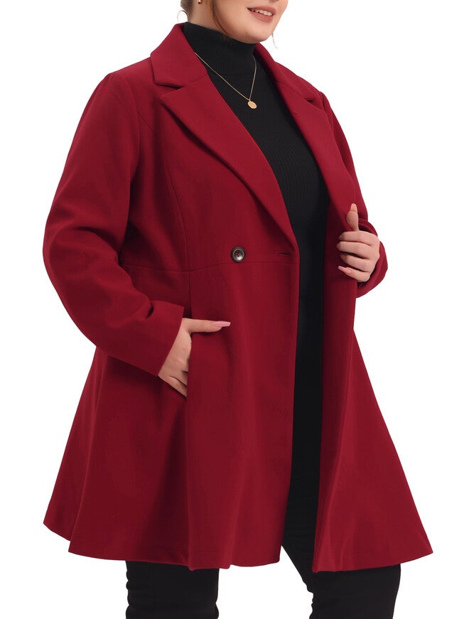 A LINE NOTCHED LAPEL DOUBLE BREASTED LONG PEACOAT, Burgundy / Red, alternate image number 2
