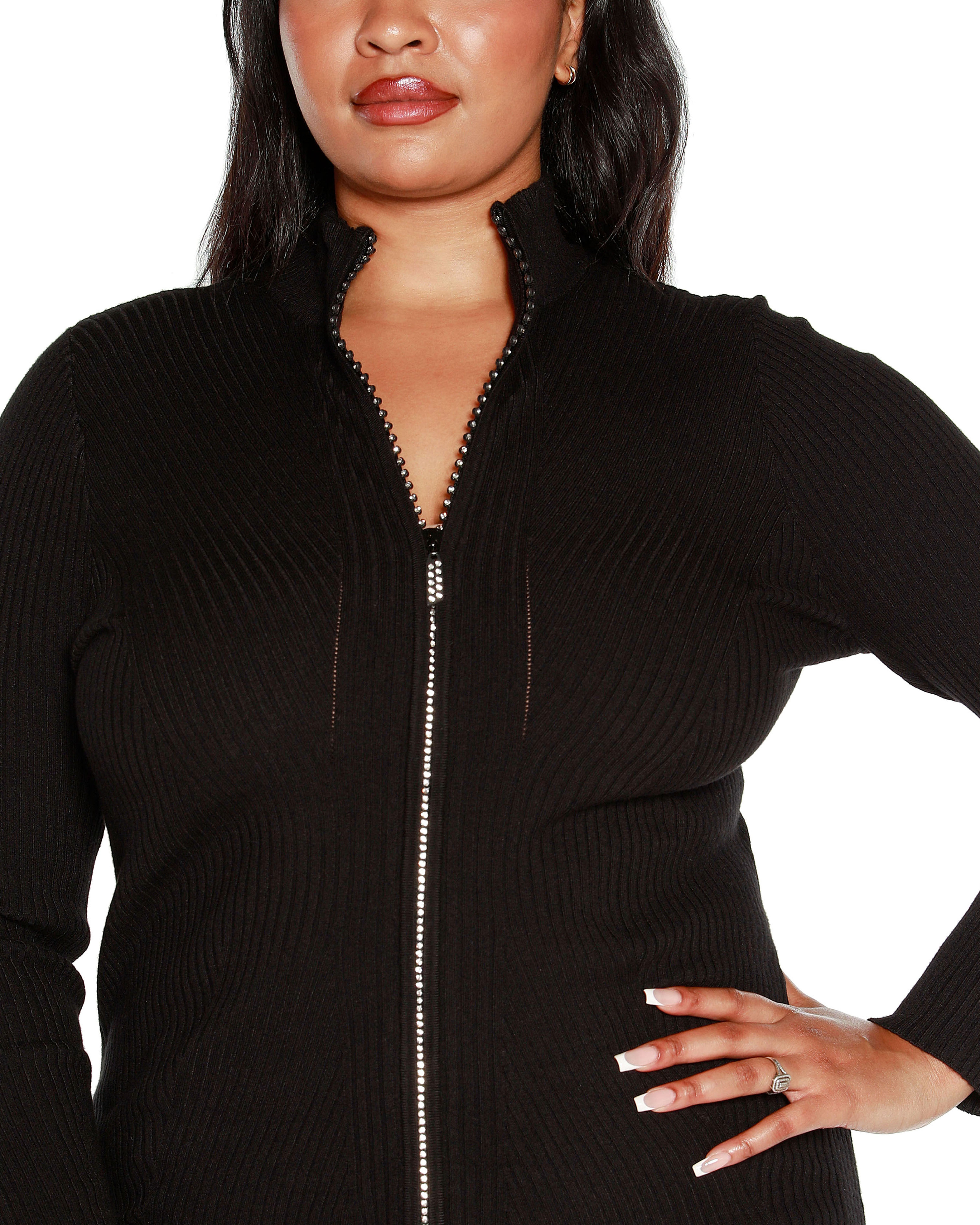 Plus Size Chain Detail Shrug Cardigan Sweater, Black / Black, alternate image number 3