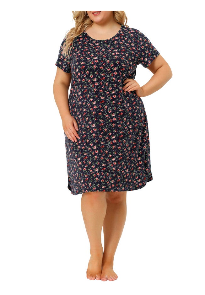 Short Sleeve Lightweight Pajama Dress, Navy Blue / Navy, alternate image number 2