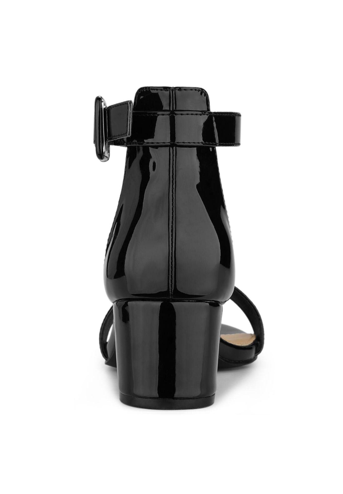 Open Toe Low Block Heel Ankle Strap Sandals, Black Patent / Black, alternate image number 1