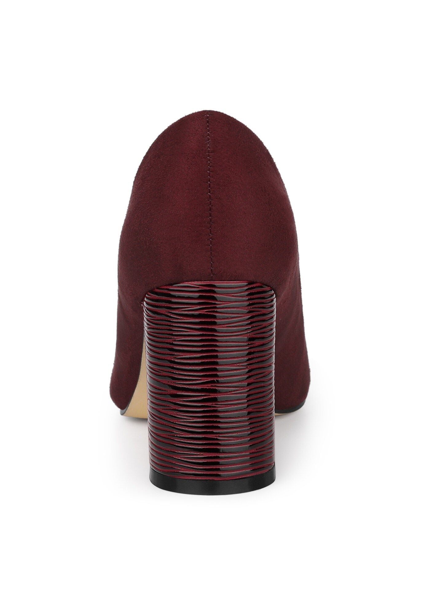 Pointy Toe Slip on Plaid Chunky Heel Dress Pumps, Burgundy / Burgundy, alternate image number 2