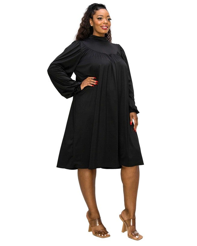 AMAL MOCK NECK DRESS, Black / Black, alternate image number 2
