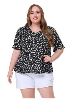 Floral Peplum Top V Neck Ruffle Short Sleeve Babydoll Blouse