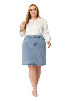 CLASSIC 4-POCKET DENIM PENCIL SKIRT WITH SLIT