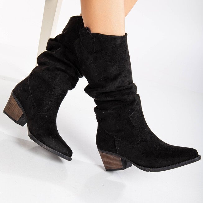 BONNIE - BLACK SUEDE SLOUCH WESTERN BOOTS, BLACK / Black, alternate image number 3