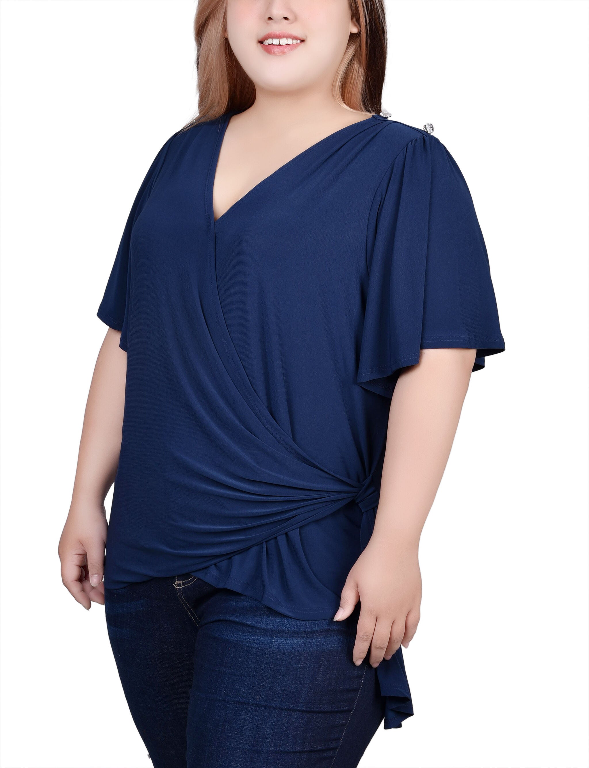Short Sleeve Wrap Top, , alternate image number 5