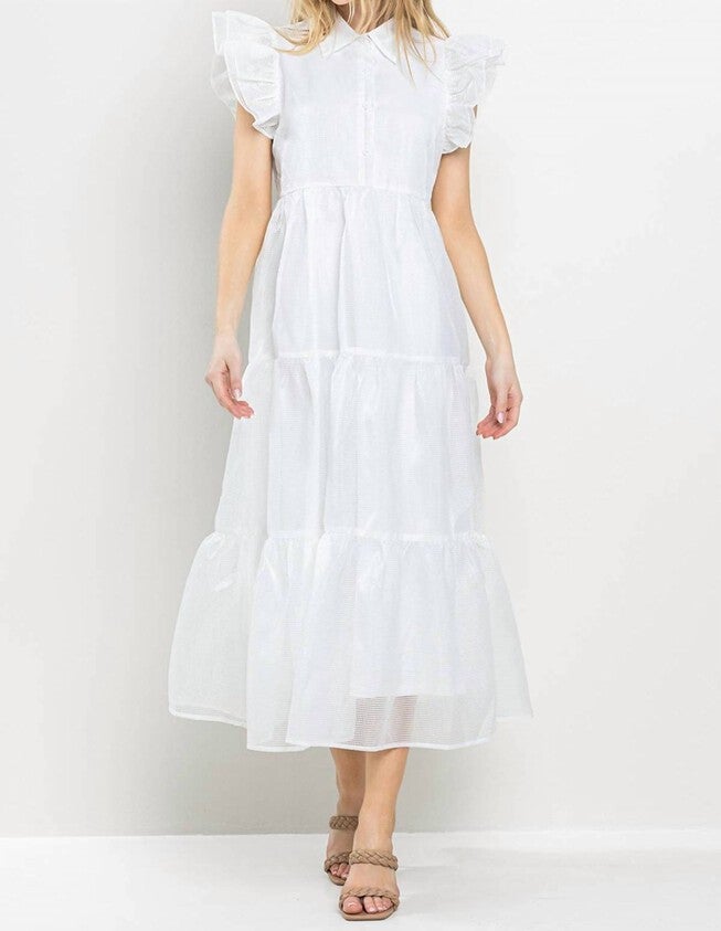 CARA COLLARED MIDI DRESS IN WHITE, White / White, hi-res image number null