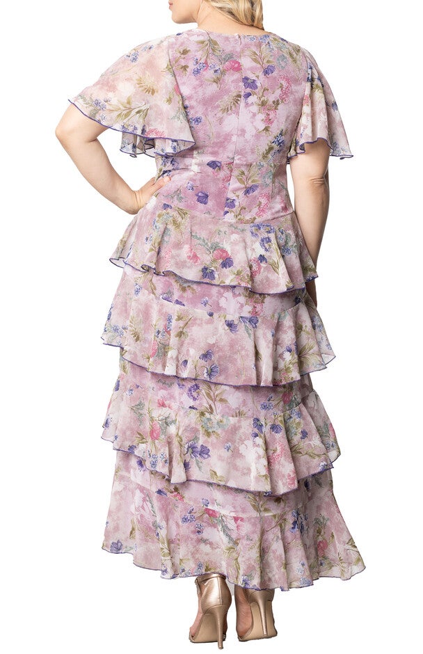 Tour de Flounce Chiffon Evening Gown, LILAC FLORAL PRINT / Lilac, alternate image number 1