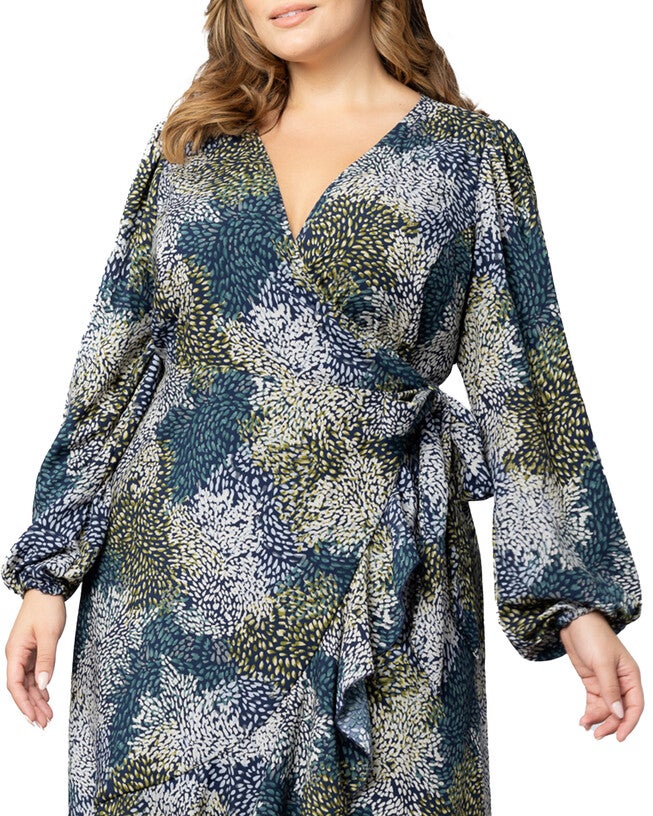 Julia Long Sleeve Wrap Dress, BLUE IMPRESSIONIST PRINT / Cornflower Blue, alternate image number 2