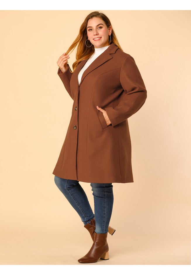 SINGLE BREASTED NOTCHED LAPEL LONG WINTER COAT, Brown / Brown, alternate image number 3