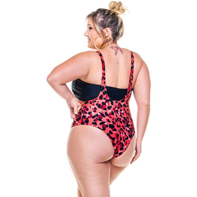 Plus Size Savana Print Jumper Swimsuit With Black Top, , alternate image number null