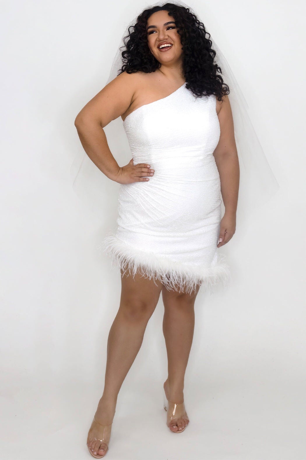 FEATHER FRENZY PARTY DRESS, Diamond White / White, hi-res image number 0