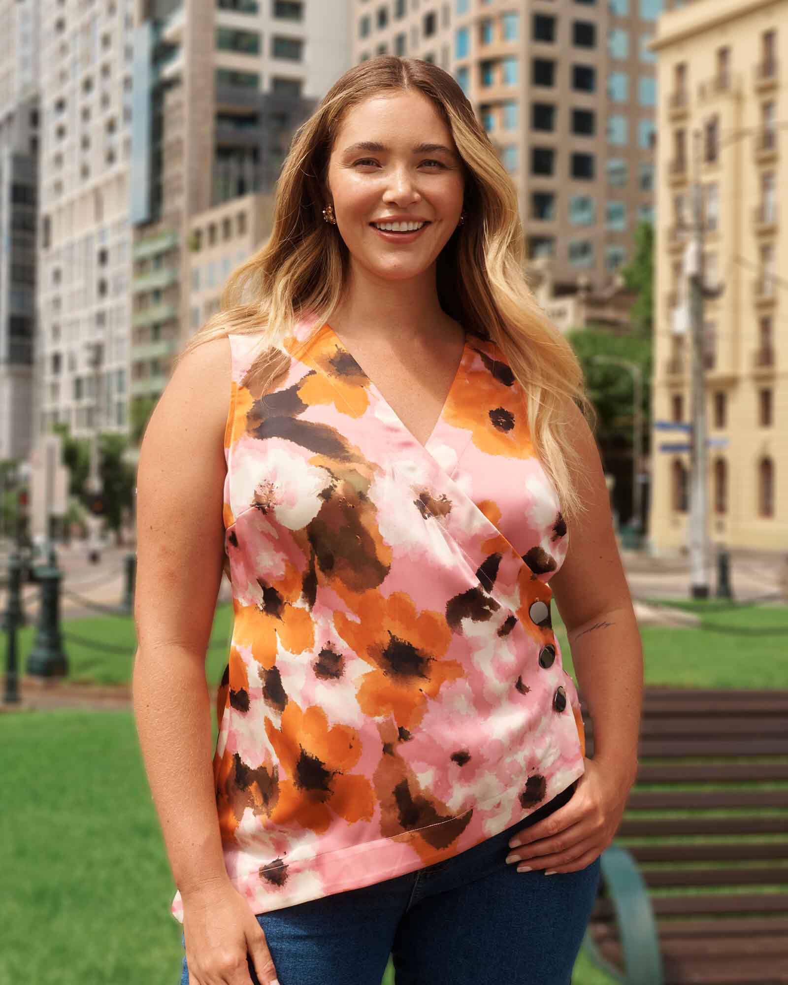 Freya Vest-Style Top, PeonyMandarin / Pink, hi-res image number 0