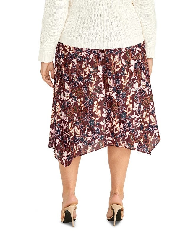 Rachel Roy Women's Plus Eden Floral Handkerchief Hem Skirt Red Pink Size 1X, , alternate image number null