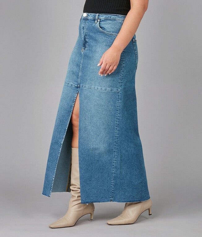 MADLYN-TLT High Rise Denim Maxi Skirt, Twilight / Medium Wash, alternate image number 1
