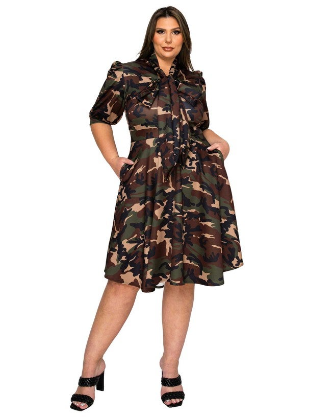 Outlaw Pocket Flare Dress, Camo / Forest Green, hi-res image number null
