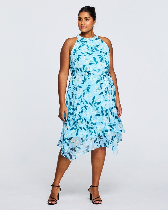 White Spring Dress, Print / Light Blue, hi-res image number 0
