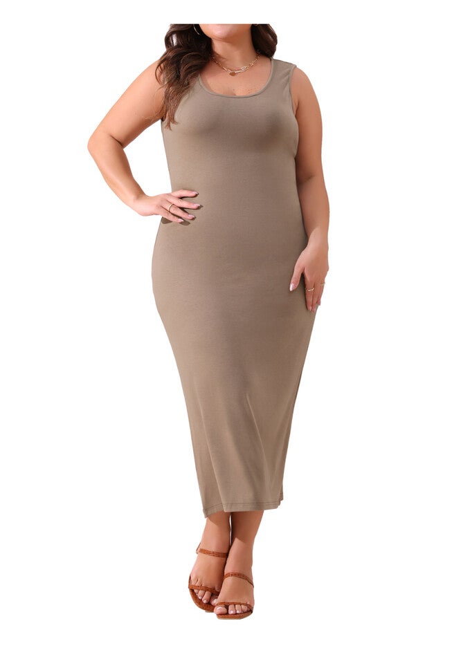 Sleeveless Crewneck Knit Sweater Maxi Tank Dress, Light Brown / Brown, alternate image number 1