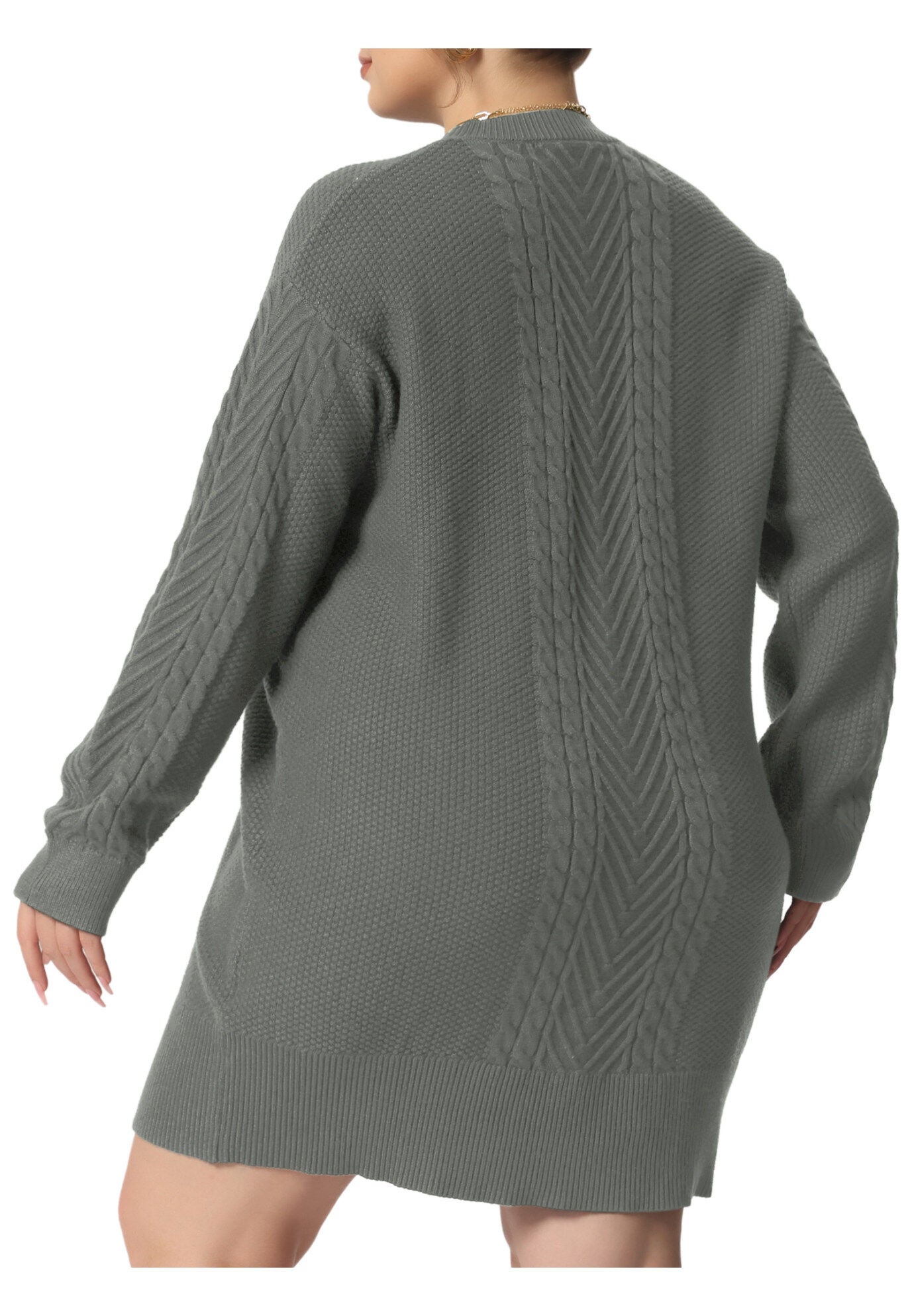 CREWNECK LONG SLEEVE KNIT TUNIC PULLOVER SHORT SWEATER DRESS, Gray / Charcoal Grey, alternate image number 3