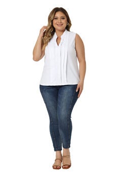 V Neck Sleeveless Pleated Summer Blouse Vest