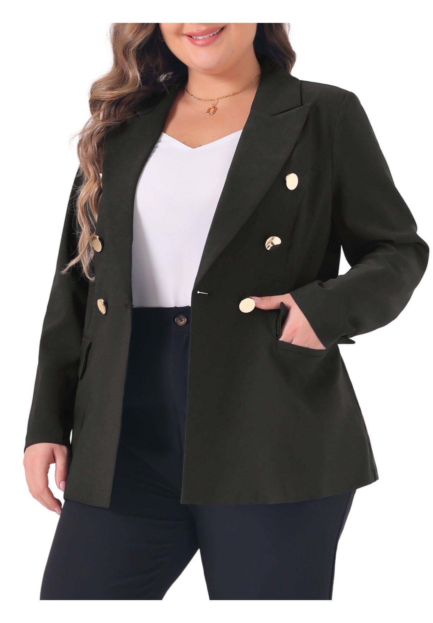 NOTCH LAPEL DOUBLE BREASTED BLAZER, Black / Black, alternate image number 1