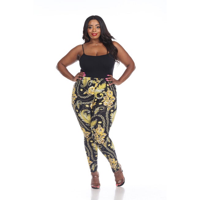 Printed Black Gold Leggings, Black Gold / Black, alternate image number null