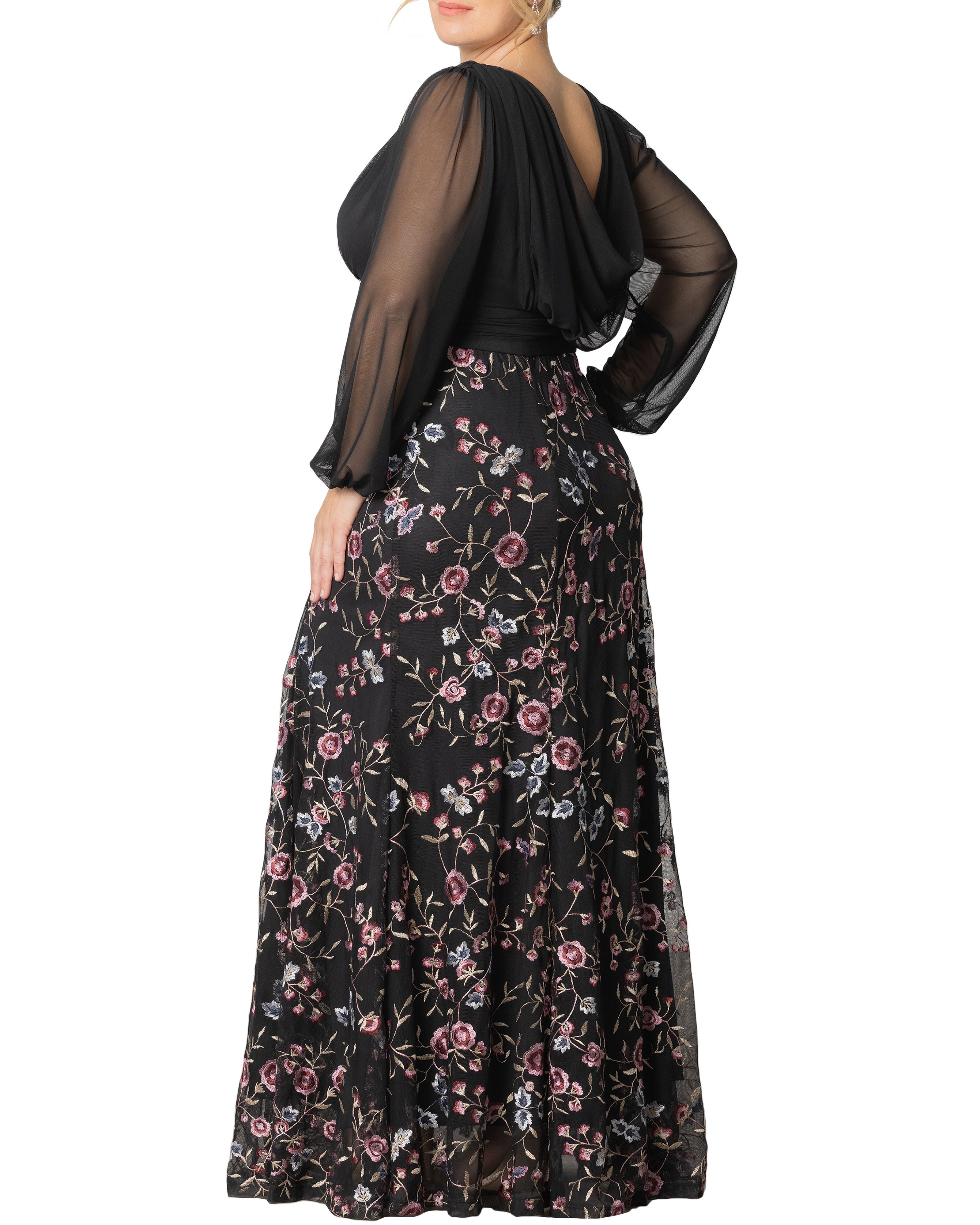 Isabella Embroidered Floral Mesh Gown, MOONLIT GARDEN / Black, alternate image number 2