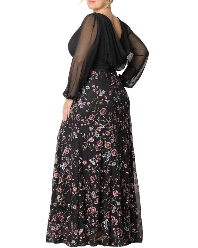 Isabella Embroidered Floral Mesh Gown, MOONLIT GARDEN / Black, alternate image number 2