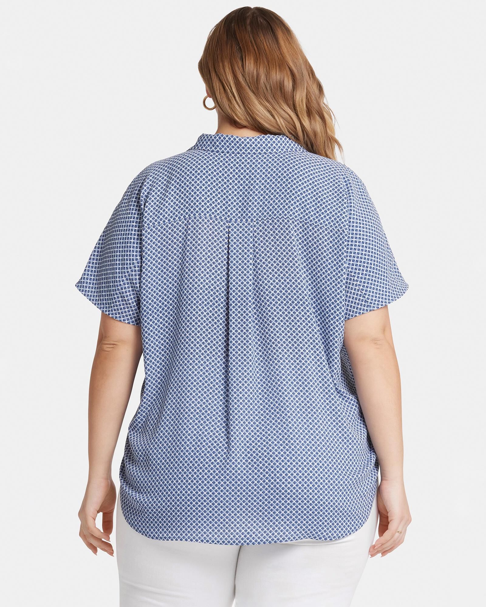 Becky Short Sleeved Blouse, HERITAGE GEO prussian navy / Royal Blue, alternate image number 1