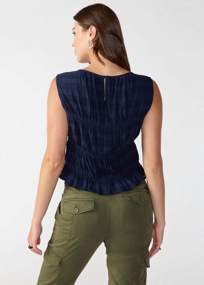 SLEEVELESS SOFT SMOCK TOP IN NAVY, , alternate image number null