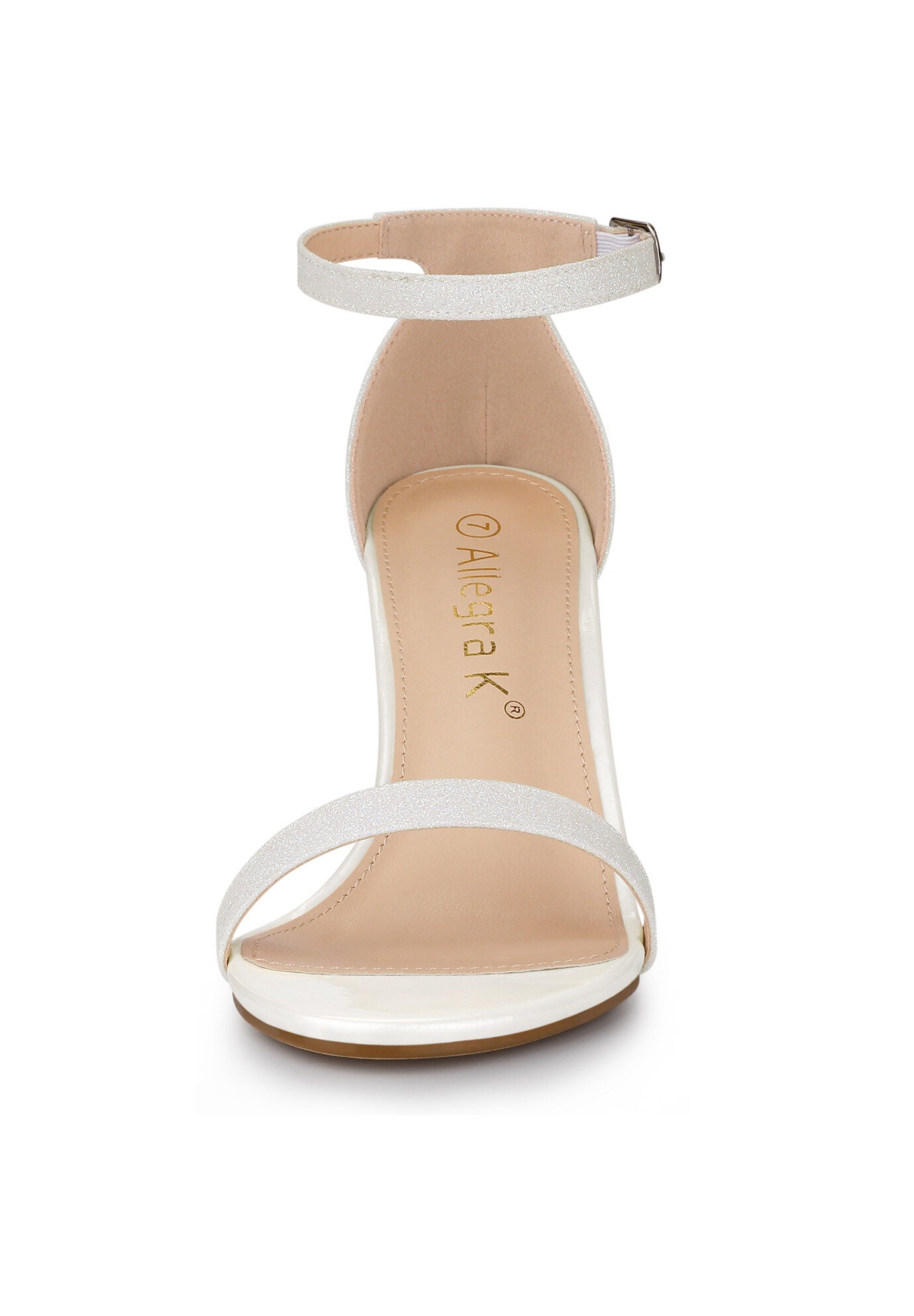 Glitter Ankle Strap Chunky Heels Sandals, White / White, alternate image number 2