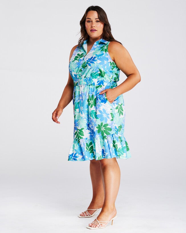 Travola Blue Collared Dress, Print / Azure Blue, alternate image number 4