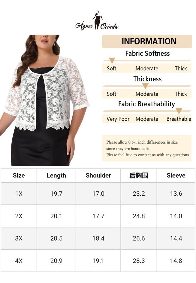 1/2 SLEEVE SHEER LACE BOLERO SHRUG, White / White, alternate image number 4