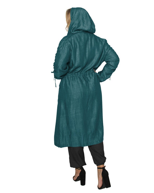 Pippa Hooded Long Anorak Jacket, Forest Green / Medium Wash, alternate image number 2