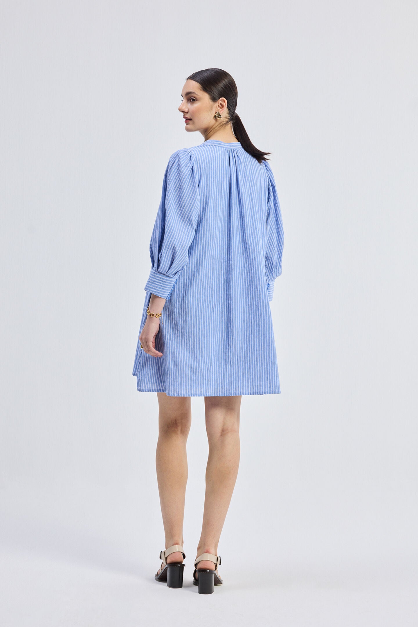 Oversized Tunic Dress with Optional Belt, Stylish Symmetry / Azure Blue, alternate image number 1
