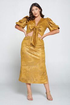 CHEETAH FOIL WRAP TOP AND MIDI SKIRT SET